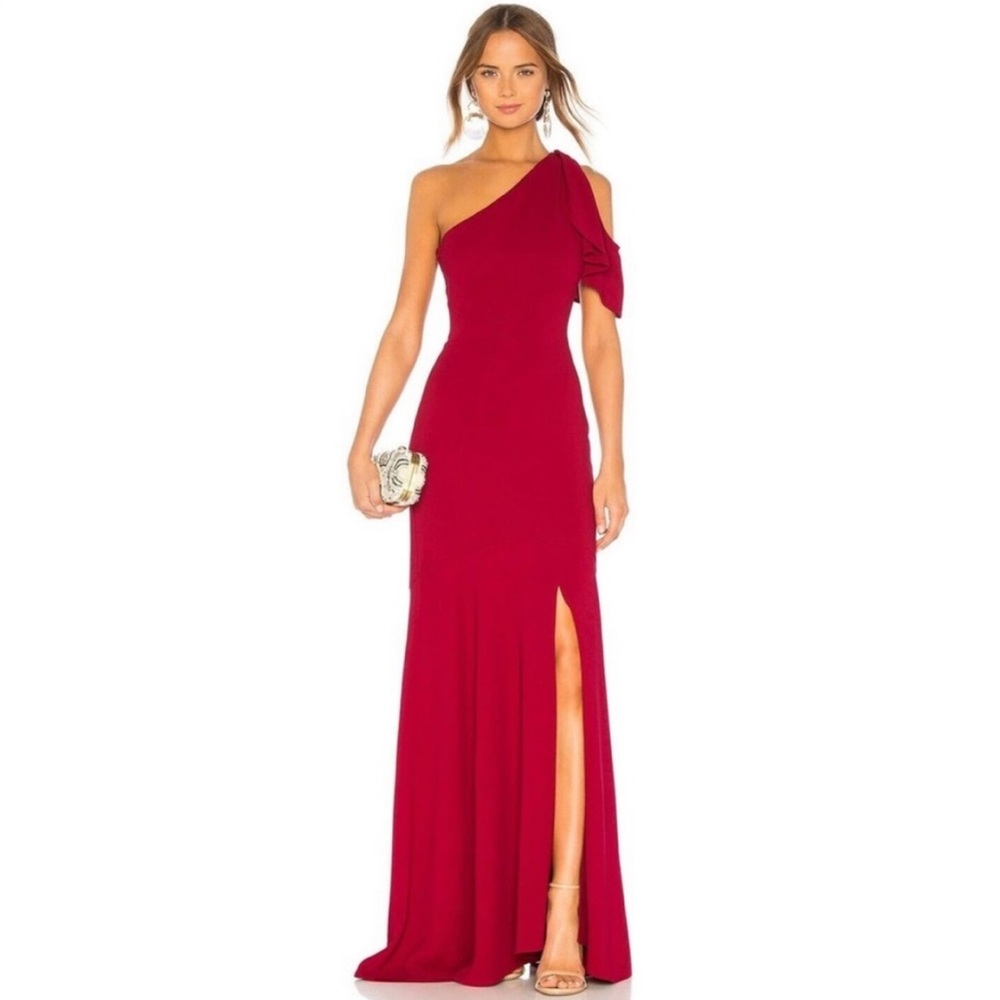 PARKER Red Rosewood Sarah Gown - One shoulder flutter sleeve Size 4 EUC $448